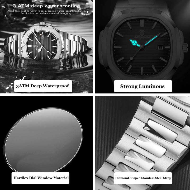 PAAZOMU Luxury Man Wristwatch Waterproof Luminous